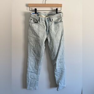 Acne Blå Konst light wash denim. Straight leg jean, mid rise